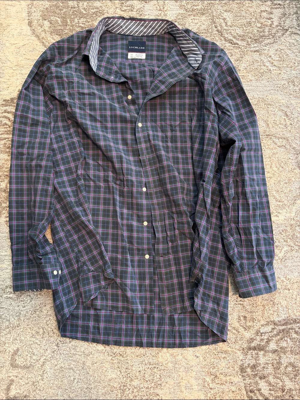 Loewe? Men's Navy Plaid Button-Up Dress Shirt
